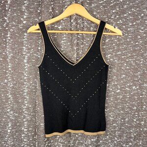 Max‎ Studio Knit XS Black Stretch Tan Embroidered Accent Trim